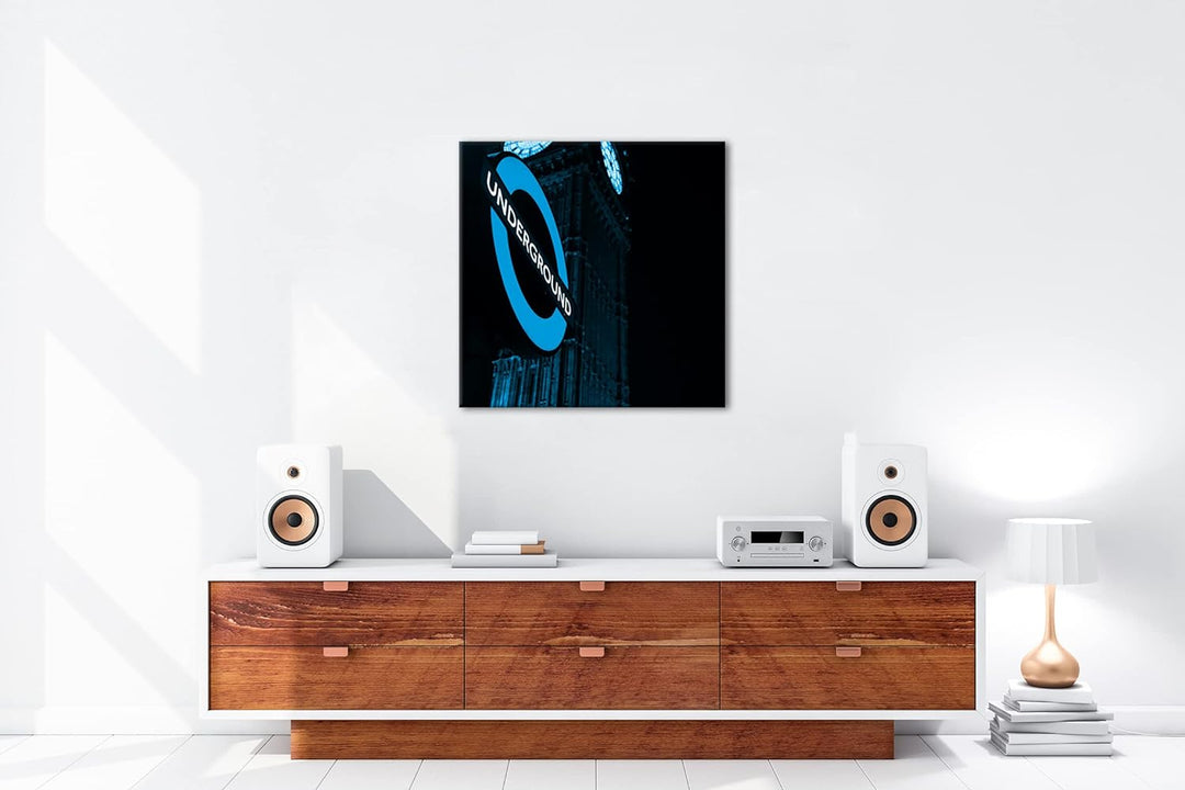 deyoli Underground Schild in London Format: 70x70 Effekt: Monocrome Blau als Leinwandbild, Motiv fer