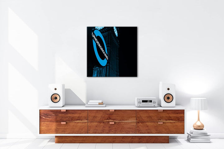 deyoli Underground Schild in London Format: 70x70 Effekt: Monocrome Blau als Leinwandbild, Motiv fer