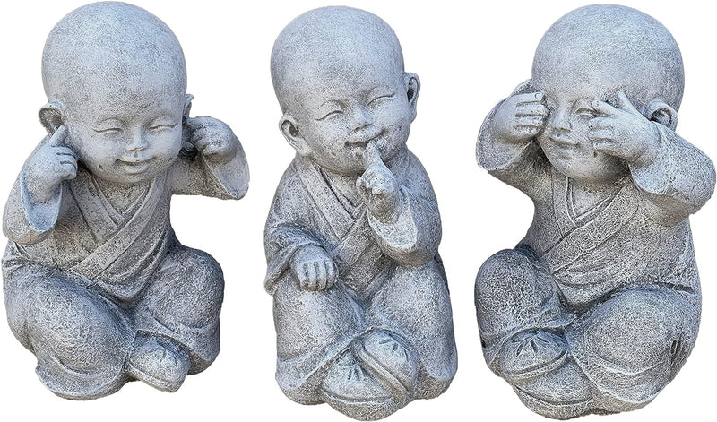 Stone and Style Steinfigur 3er grosse Buddha Shaolin Mönche 26 cm hoch Nichts sehen hören Sagen