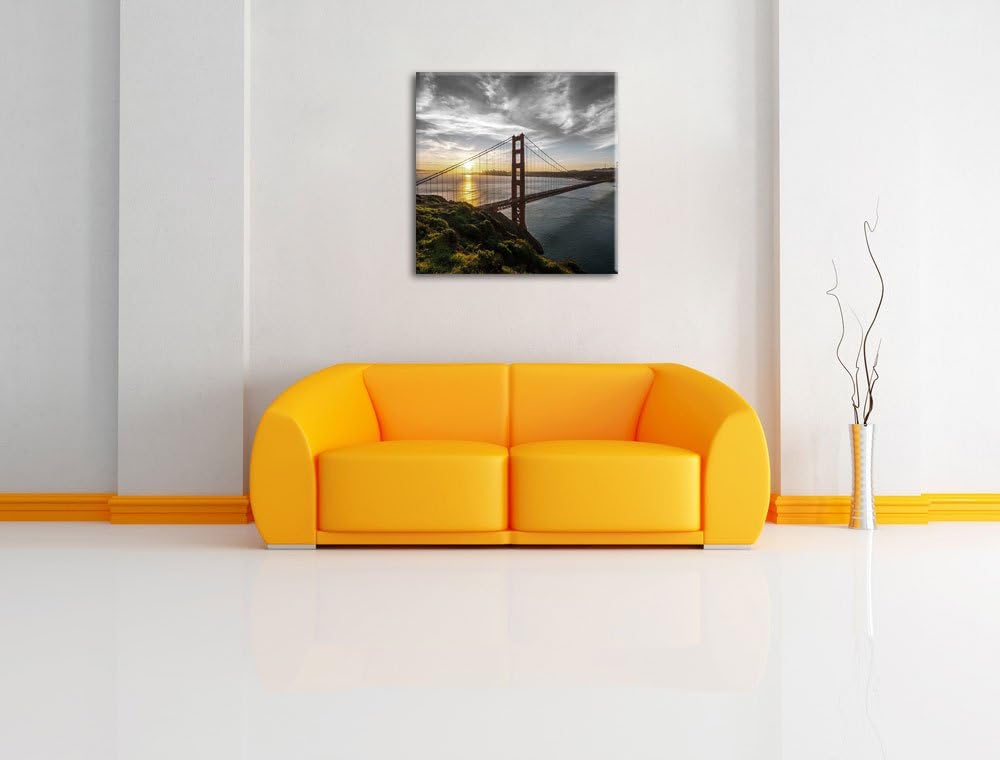 Pixxprint Golden Gate Bridge als Leinwandbild/Grösse: 70x70 cm/Wandbild/Kunstdruck/fertig bespannt,
