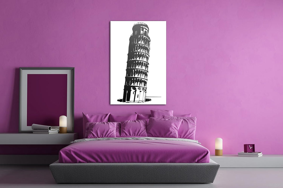 deyoli Illustration schiefer Turm von Pisa Effekt: Schwarz/Weiss Format: 60x40 als Leinwandbild, Mot