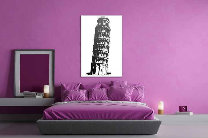 deyoli Illustration schiefer Turm von Pisa Effekt: Schwarz/Weiss Format: 60x40 als Leinwandbild, Mot