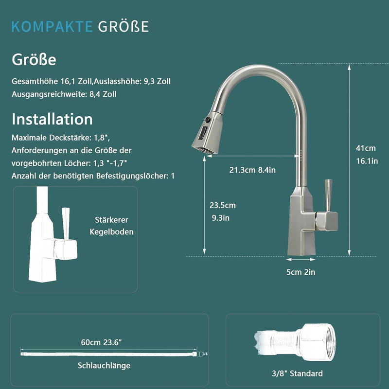 TIMACO Wasserhahn Küche mit Ausziehbare Brause Küchenarmatur 360° Schwenkbar Mischbatterien für Küch