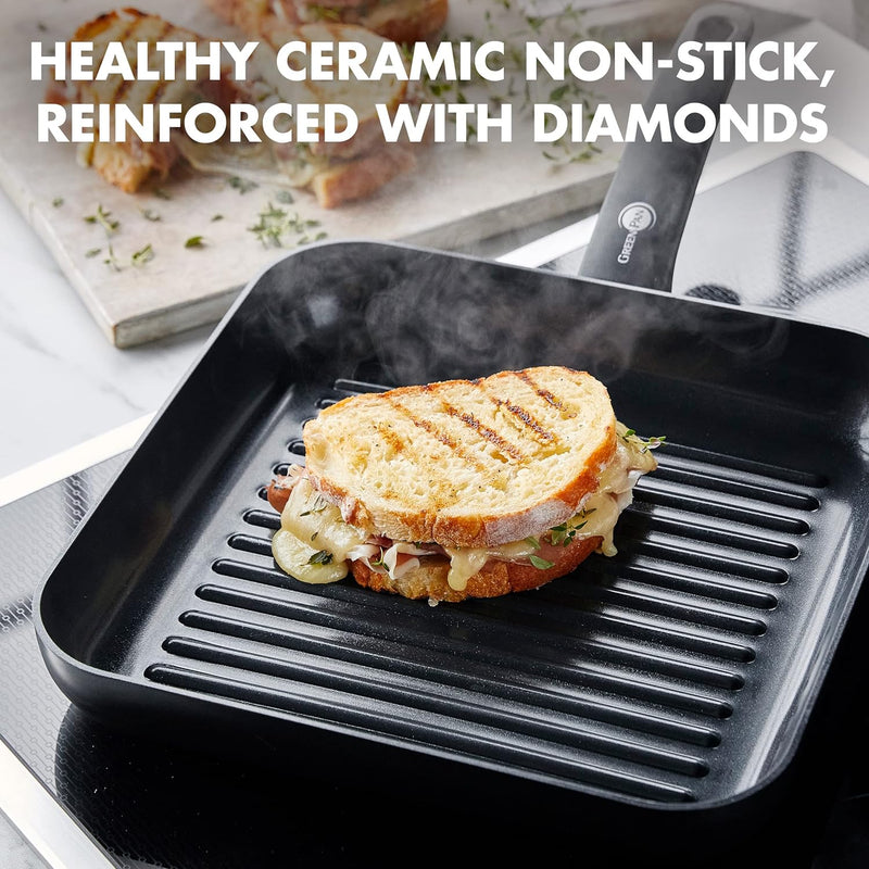 GreenPan Cambridge Rechteckige Grillfpanne (28 cm), gesunde keramische Antihaftbeschichtung, PFAS-fr