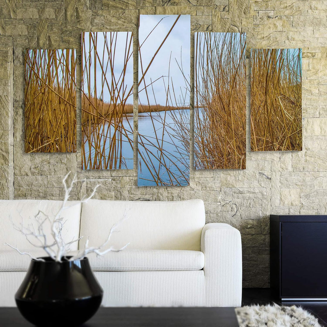 Feeby Deco Bild 5 Teilig Natur Wanddekoration Kalmus See Wasser Himmel braun 150x100 cm Deco panel 1