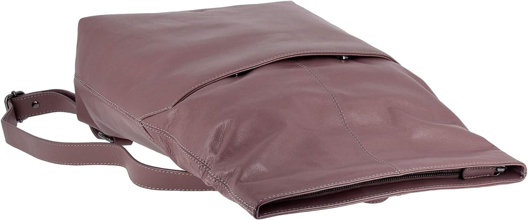 DuDu Damen Rucksack aus weichem Leder elegant trendig mit Reissverschluss und viel Platz Mauve, Mauv
