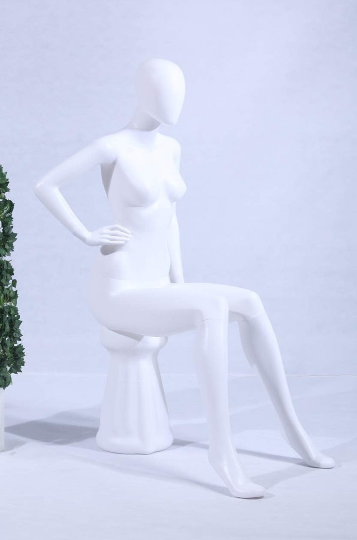 EurotonDisplay Weiblich FC66-W Frau Sitzend Schaufensterpuppe beweglich matt weiss (Weiblich FC66-W)