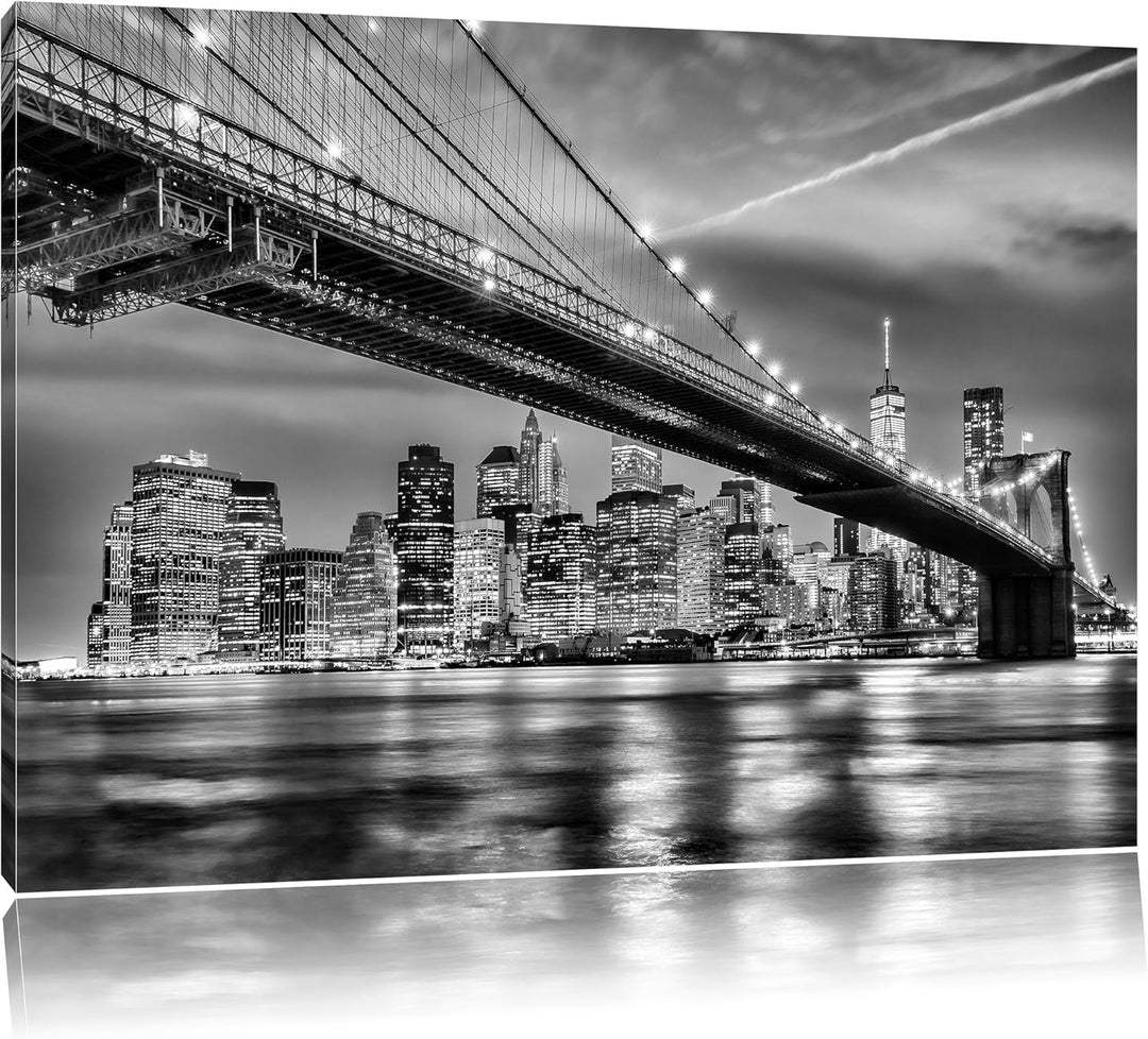 Pixxprint Monocrome, New York Brooklyn Bridge, Format: 100x70 auf Leinwand, 100x70