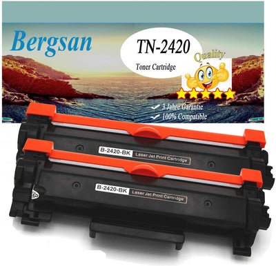 Bergsan 2 Toner XL kompatibel mit Brother TN-2420 TN-2410 für Brother HL-L2310D HL-L2350DW HL-L2357D