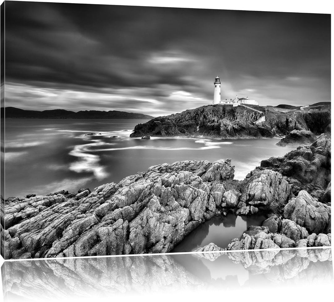 Pixxprint Leuchtturm im Meer / 100x70cm Leinwandbild bespannt auf Holzrahmen/Wandbild Kunstdruck Dek