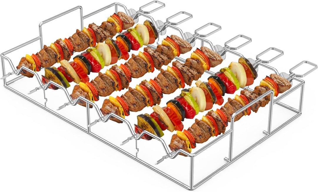 Onlyfire Grillspiesse Edelstahl Set, Schaschlikspiesse mit Ständer, Schlaufengriff, Kebab Spiesse fü