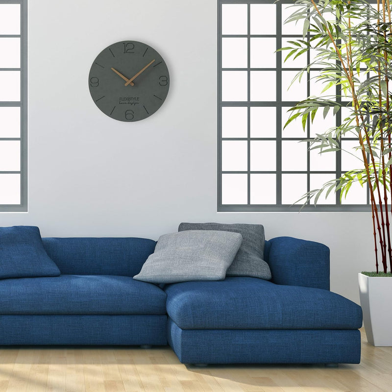 FLEXISTYLE Wanduhr ohne tickgeräusche ECO 30cm, Wohnzimmer, Schlafzimmer, in Europa hergestellt (Gra