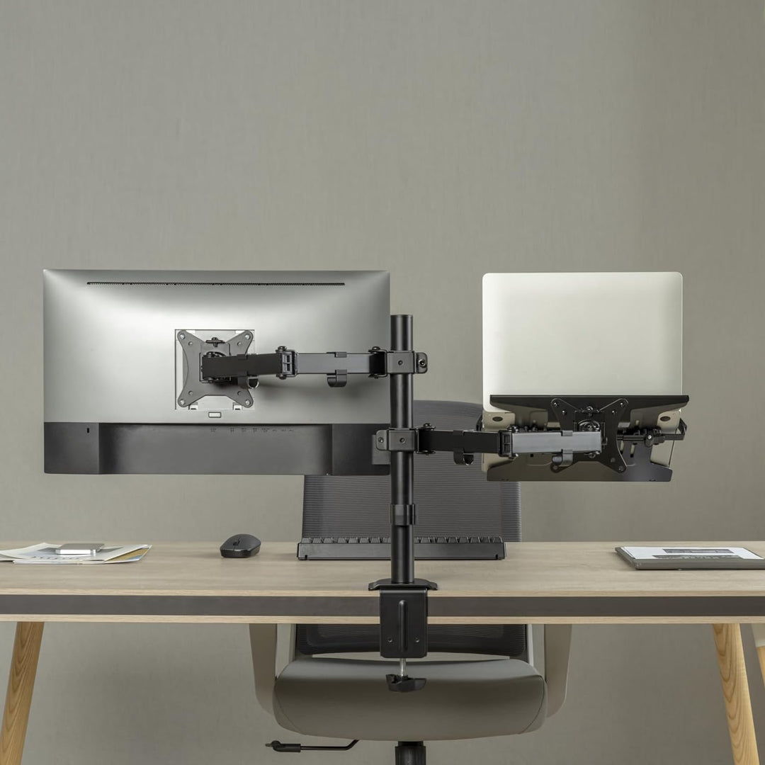 Ewent Monitor Halterung mit Laptop Arm für 13-32 Zoll LCD LED Bildschirm bis zu 15,6“ Notebook, Neig