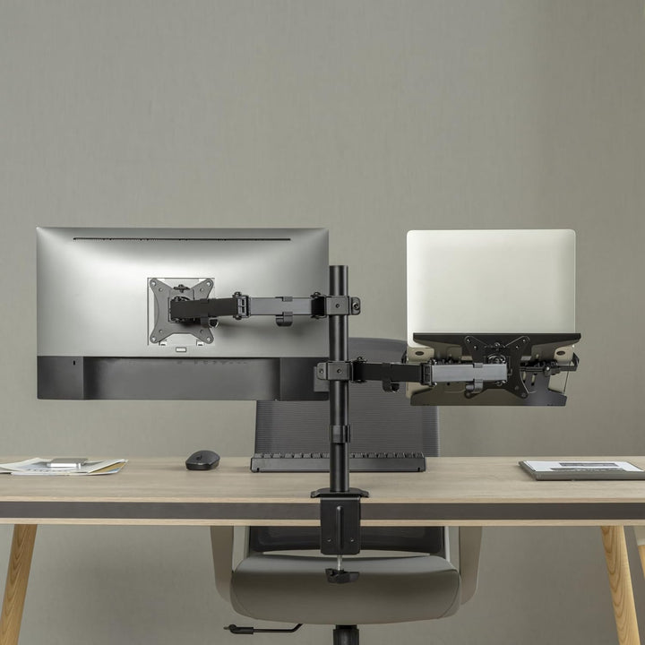 Ewent Monitor Halterung mit Laptop Arm für 13-32 Zoll LCD LED Bildschirm bis zu 15,6“ Notebook, Neig