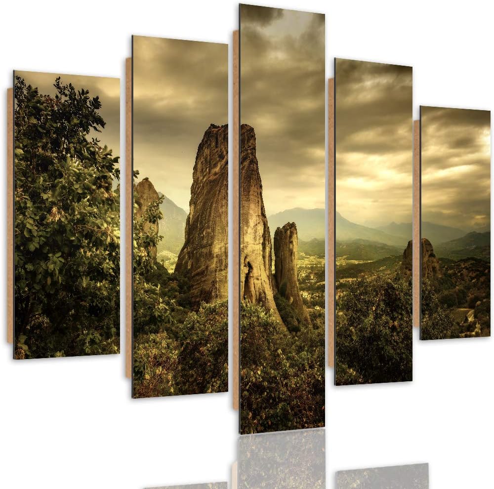 Feeby Bilder Modern Landschaft 5 Teilig Design Art Berge Bäume Himmel bunt 100x70 cm Deco panel 100x