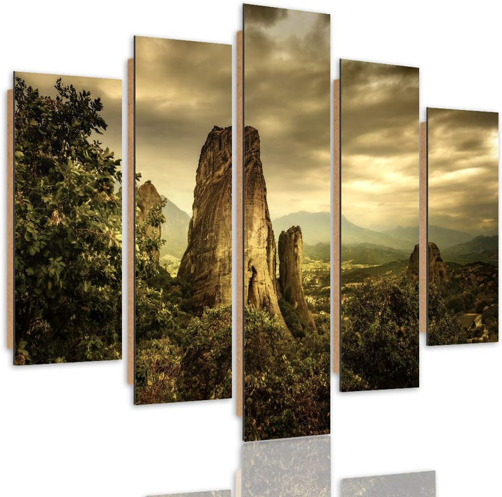 Feeby Bilder Modern Landschaft 5 Teilig Design Art Berge Bäume Himmel bunt 100x70 cm Deco panel 100x