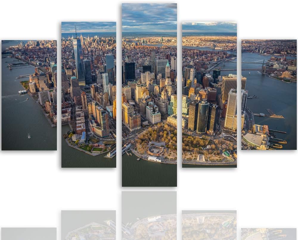 Feeby Bild auf Leinwand New York City 5 Teilig Modern Manhattan Stadt bunt 200x100 cm Leinwandbild 2