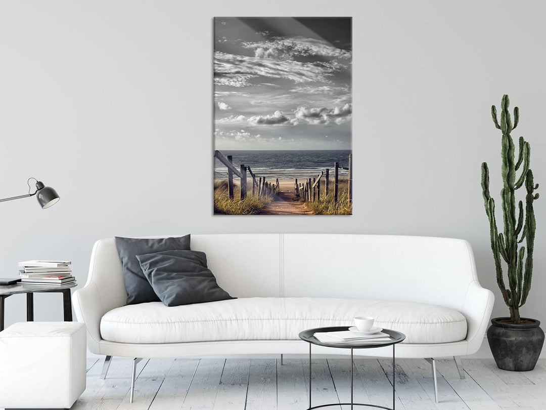 Pixxprint Glasbild | Wandbild aus Echtglas | Weg zum Strand am Meer | 70x100 cm | inkl. Aufhängung u