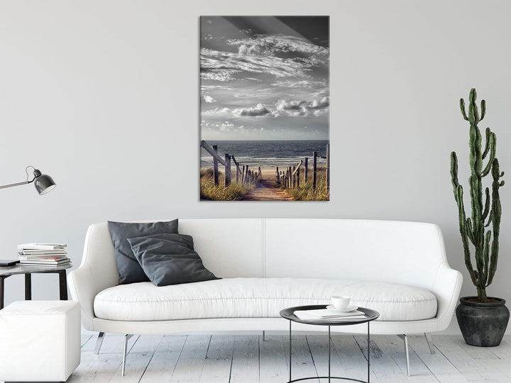 Pixxprint Glasbild | Wandbild aus Echtglas | Weg zum Strand am Meer | 70x100 cm | inkl. Aufhängung u