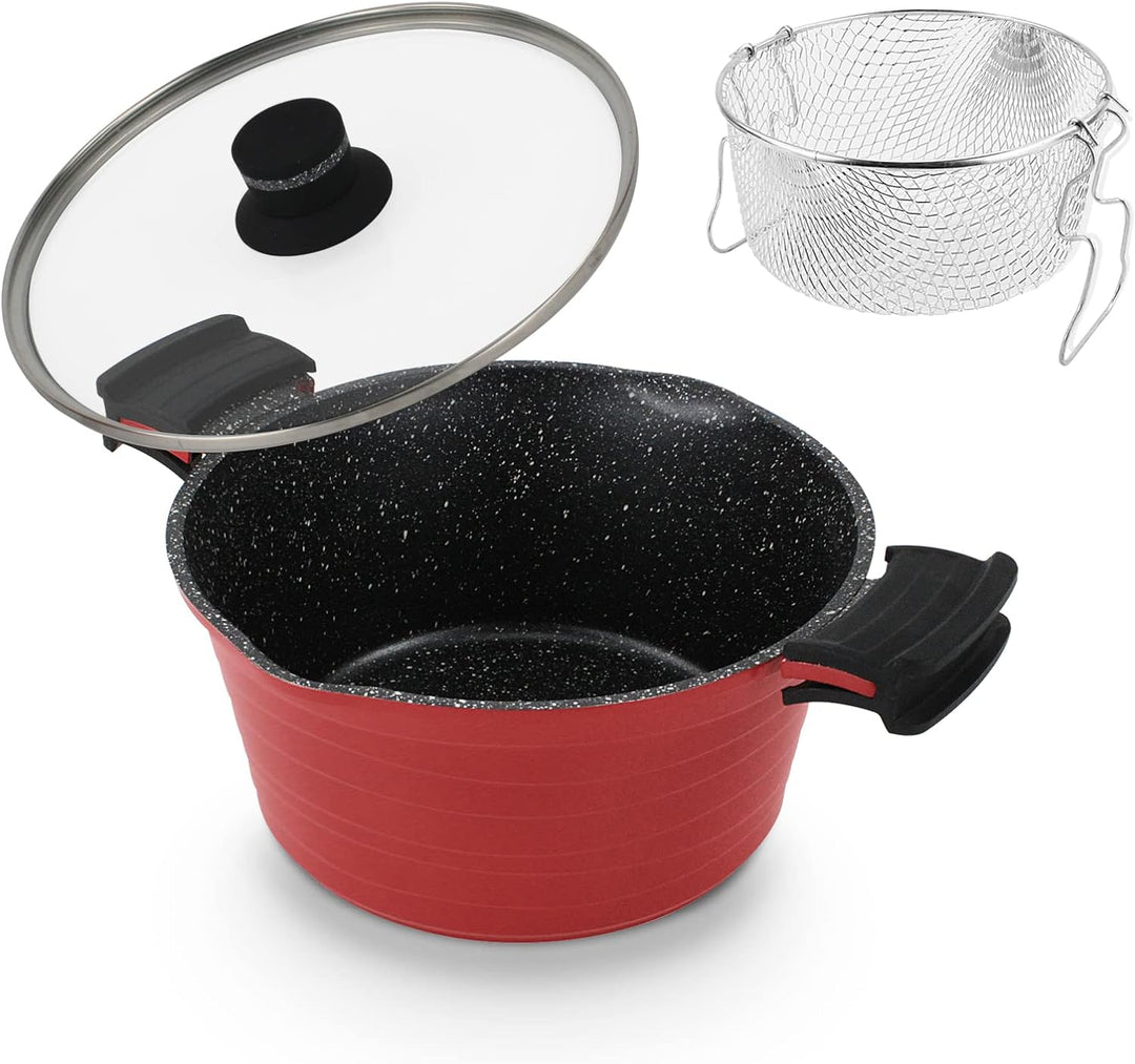ROSSETTO Kasserolle, Fritteuse 2 in 1, 24cm Kasserolle mit Frittierkorb, Antihaftbeschichtete Pfanne