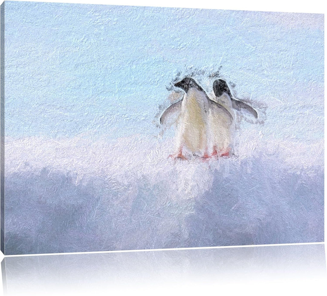 zwei kleine Adeliepinguine auf Eisscholle Deluxe Format: 100x70 cm auf Leinwand, XXL riesige Bilder