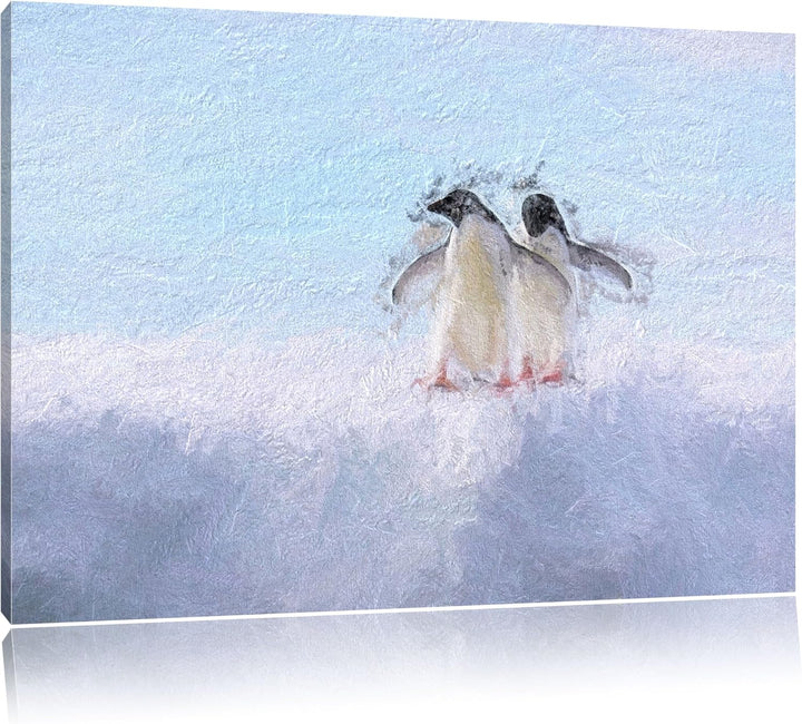 zwei kleine Adeliepinguine auf Eisscholle Deluxe Format: 100x70 cm auf Leinwand, XXL riesige Bilder