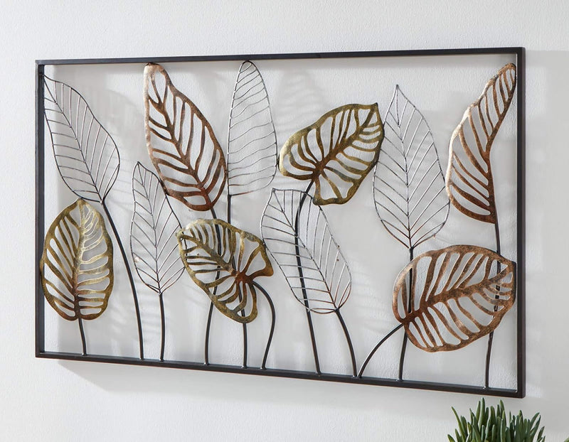 Metall-Bild "Blätter", 99x56 cm, Wandbild, Wandschmuck, Wandobjekt, Deko-Landschaft