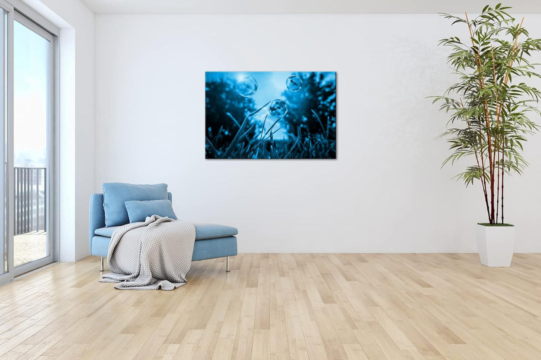 deyoli Regenschirme in Seifenblasen Format 80x60 Effekt: Monocrome Blau als Leinwandbild, Motiv fert