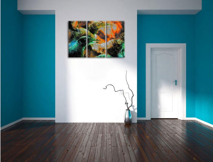 Pixxprint Vogel Phönix Collage als Leinwandbild | Grösse: 3 Teilig (120x80) | Wandbild| Kunstdruck |