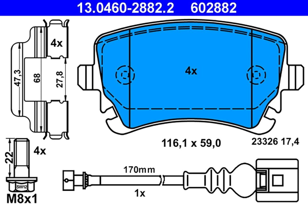 ATE Original Bremsbeläge - Belagsatz - für Scheibenbremse - 13.0460-2882.2 - ECE-R90 Strassenzulassu