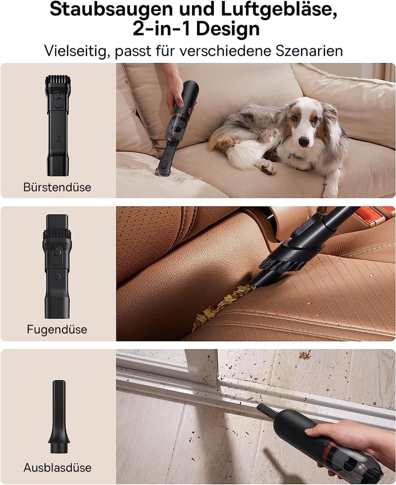 Baseus A2 Pro Handstaubsauger, Mini Kabelloser Autostaubsauger Wiederaufladbar, Typ-C Schnellladung,