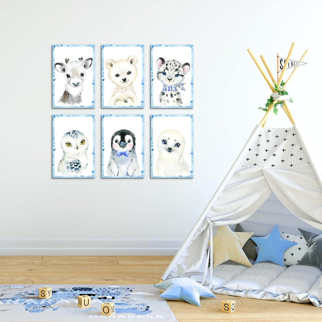 Novart Wandbilder Set - KOMPLETT AUFHÄNGFERTIG - Made in Germany - Moderne Bilder Tiere Kinderzimmer