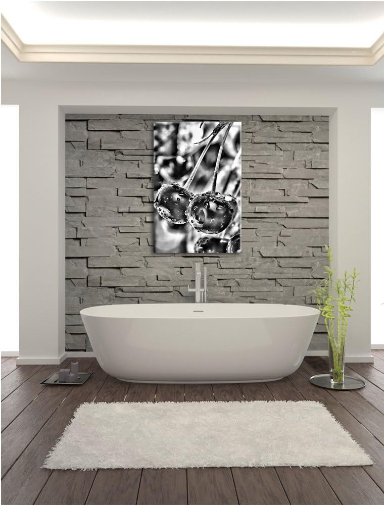 Pixxprint Frische Kirschen am Baum / 100x70cm Leinwandbild bespannt auf Holzrahmen/Wandbild Kunstdru