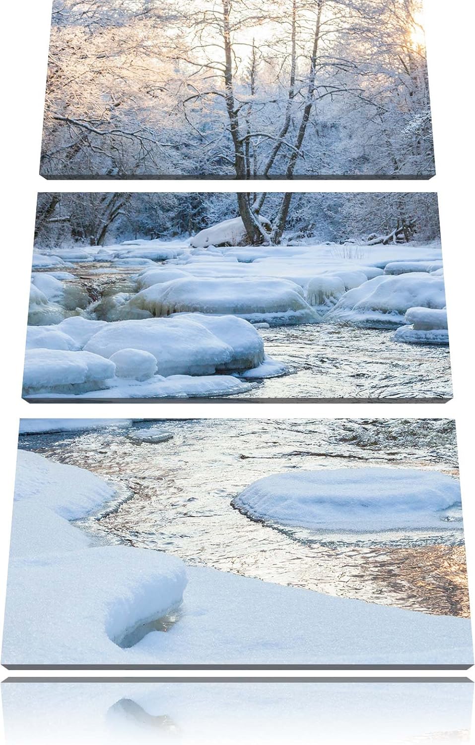 Pixxprint Bach in Winterlandschaft 3-Teiler Leinwandbild 120x80 Bild auf Leinwand
