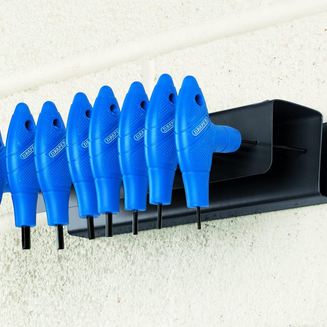 Draper 33869 Metrischer T-Griff Sechskant-Inbusschlüssel-Werkzeugsatz mit Gestell, 10 Stück 1 Blau,