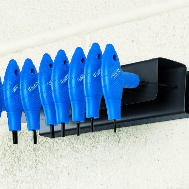 Draper 33869 Metrischer T-Griff Sechskant-Inbusschlüssel-Werkzeugsatz mit Gestell, 10 Stück 1 Blau,
