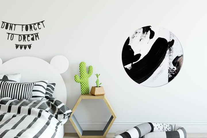 MuchoWow Wandbild Rund Wanddeko Deko Wohnzimmer Bilder 60x60 cm Schwarz - Abstrakt - Design, 60x60 c