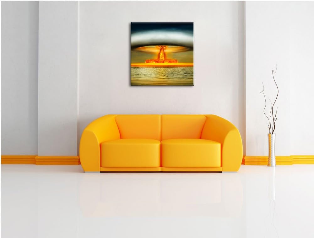 Pixxprint Atombombe Neon, Format: 70x70 auf Leinwand, XXL riesige Bilder fertig gerahmt mit Keilrahm