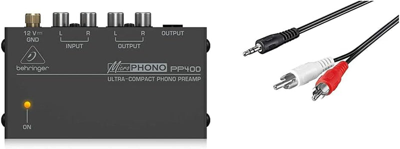 Behringer PP400 Mikrofon Plattenspieler Vorverstärker, Schwarz & Goobay Audio/Video Kabel (3,5mm Ste