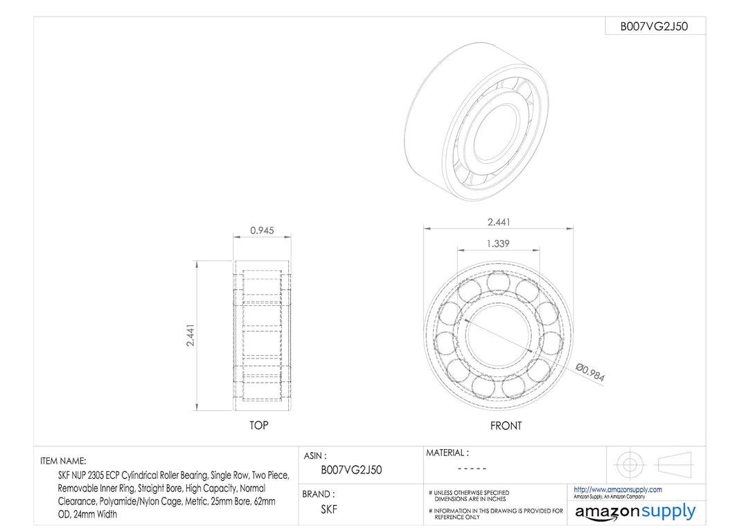 SKF NUP 2305 ECP Zylinderradiallager, 25 ID, Stahl Lager