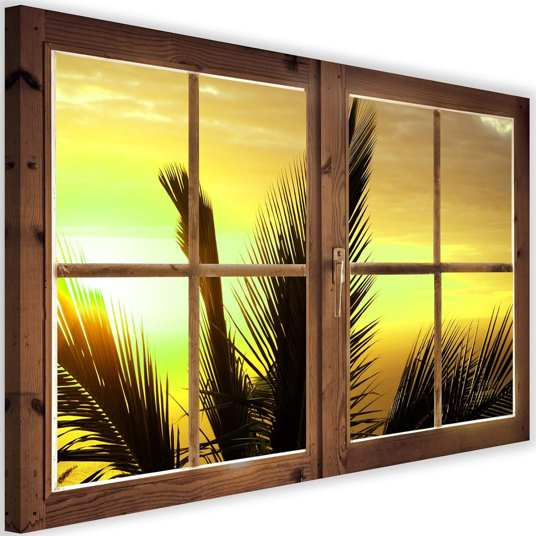 Feeby Wandbild Fensterrahmen Kunstdruck Art Leinwandbild Natur Blätter Orange 90x60 cm 90x60 cm M128