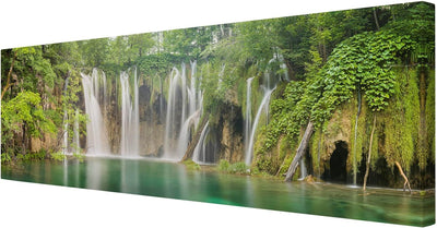 Bilderwelten Leinwandbild - Wasserfall Plitvicer Seen - Panorama Quer, 30cm x 90cm, 30cm x 90cm