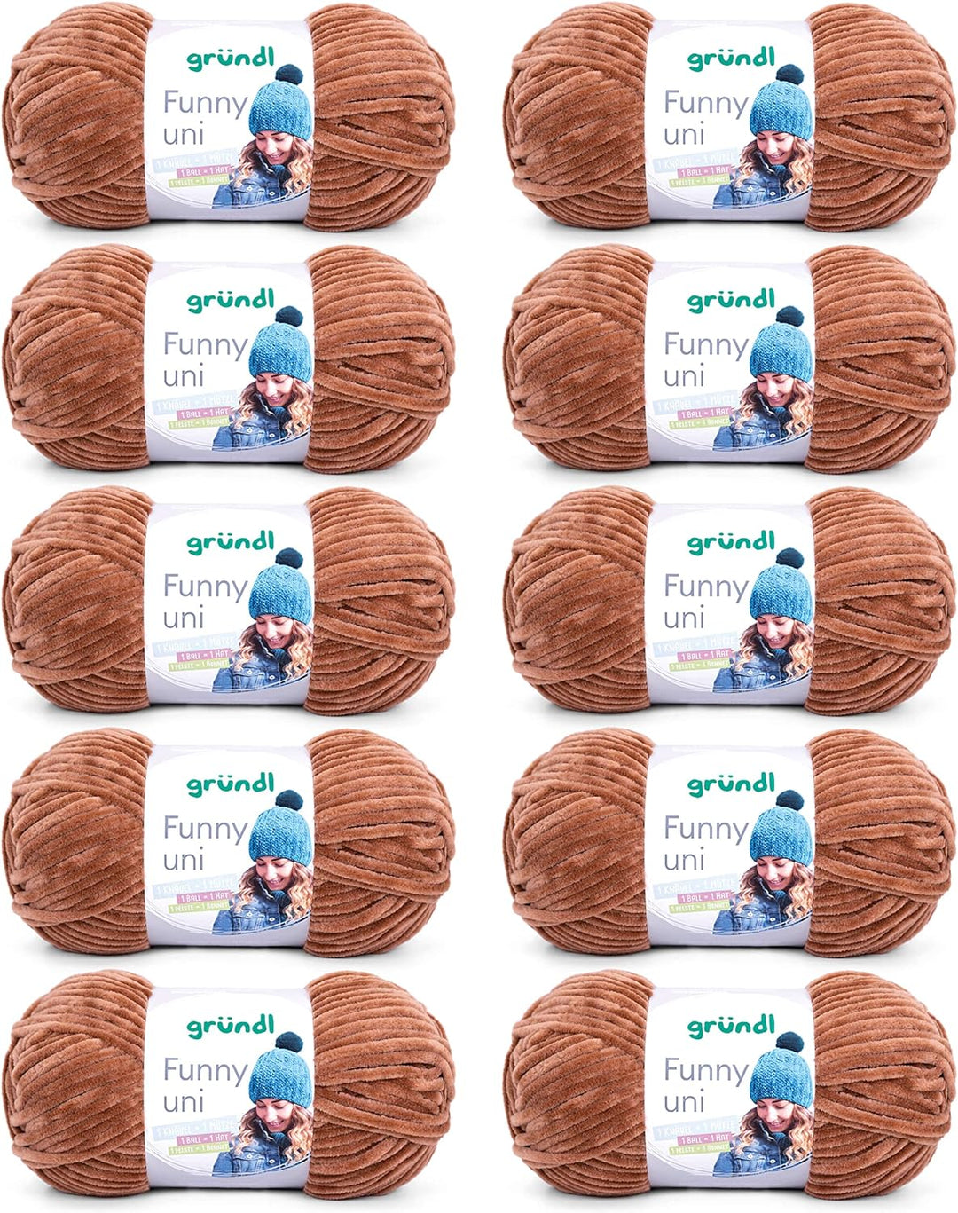 Gründl Funny uni Strick- & Häkelgarn (samtartiges Chenille-Garn aus 100% Polyester, 100 g / 120 m, N