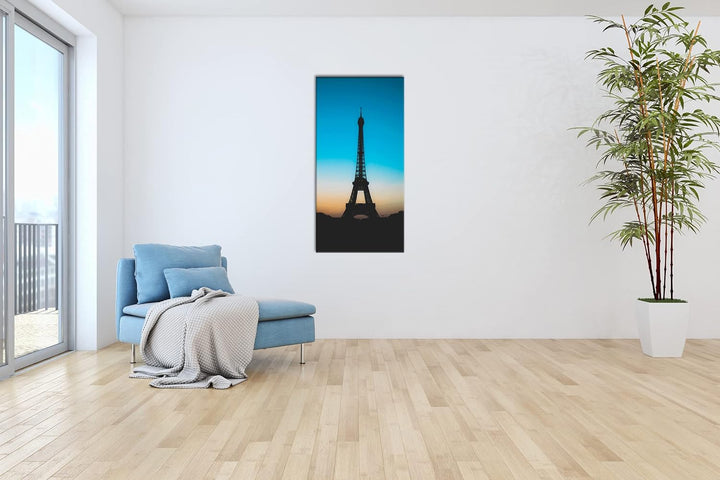 Pariser Eifelturm Panorama 80x40 cm als Leinwandbild, Motiv fertig gerahmt auf Echtholzrahmen, Hochw