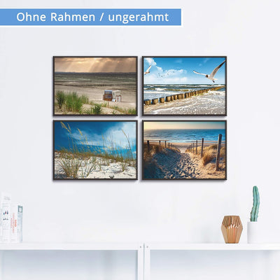 ARTland Poster 4er Set Kunstdruck in Din A3 je 30x40 cm 4 teilig Wandposter ohne Rahmen Strand Lands