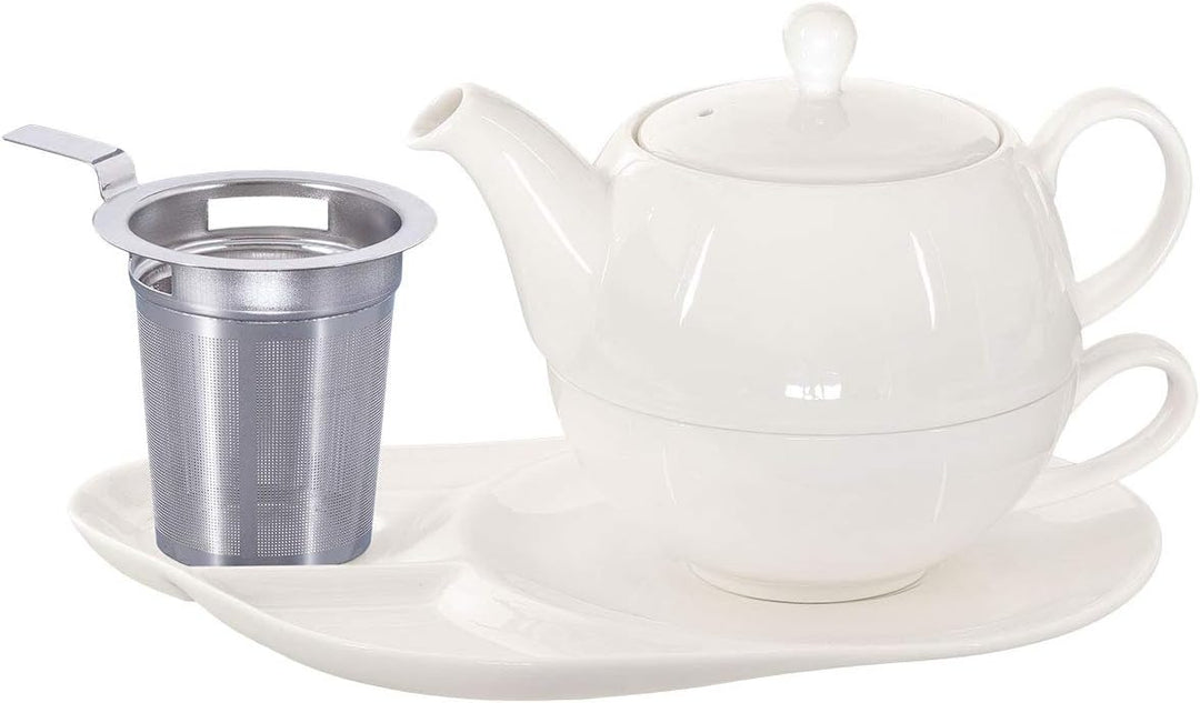 Buchensee Tea for One mit Sieb Lena 500ml aus Crystal Bone China Porzellan in fein-cremigem Weiss. T