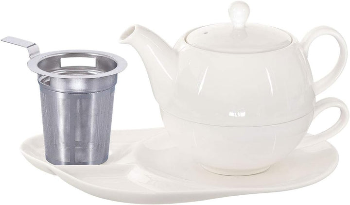 Buchensee Tea for One mit Sieb Lena 500ml aus Crystal Bone China Porzellan in fein-cremigem Weiss. T