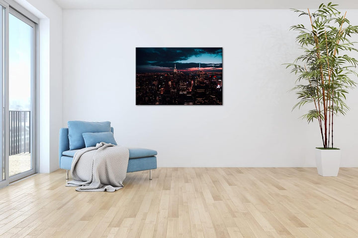 deyoli zauberhafte Skyline bei Nacht Format: 80x60 cm als Leinwandbild, Motiv fertig gerahmt auf Ech