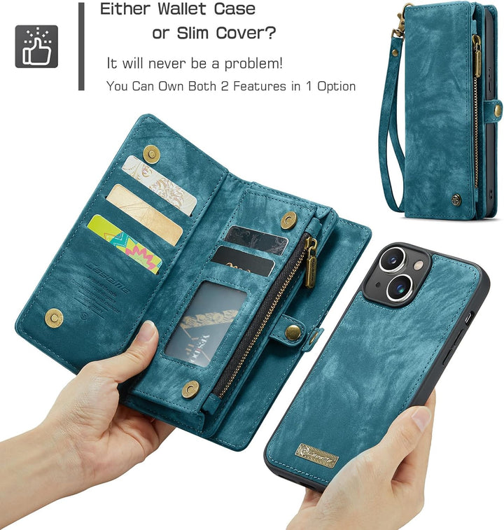 UFinetech für iPhone 15 Plus Hülle, Flip Leder TPU Stossfeste Kartenfach Tasche Handyhülle für iPhon