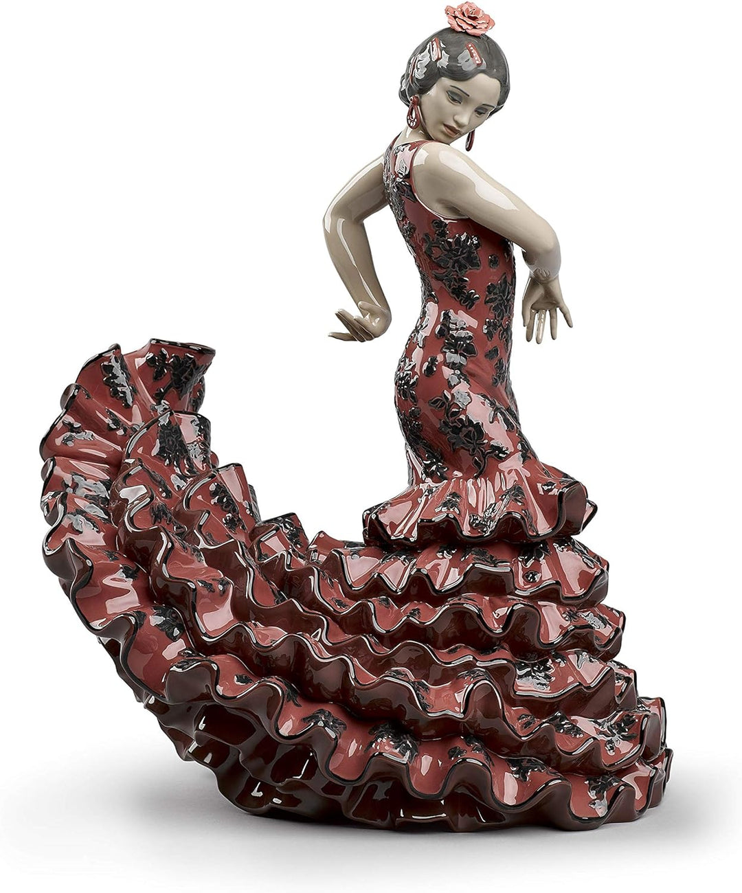 LLADRÓ Frauen-Skulptur Andalusisches Temperament. Rot. Flamenco. Porzellan.